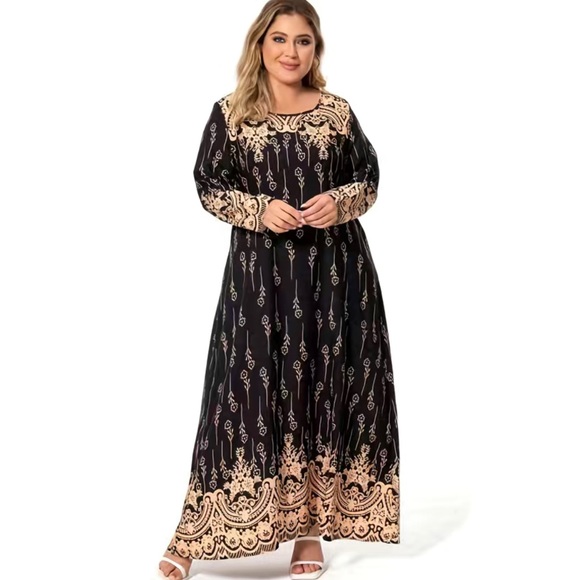 Salwar Kameez Dresses & Skirts - Plus Size Women's  Floral Print Long Sleeve Round Neck Maxi Dress